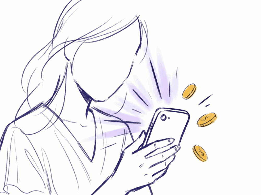 Creator looking at phone